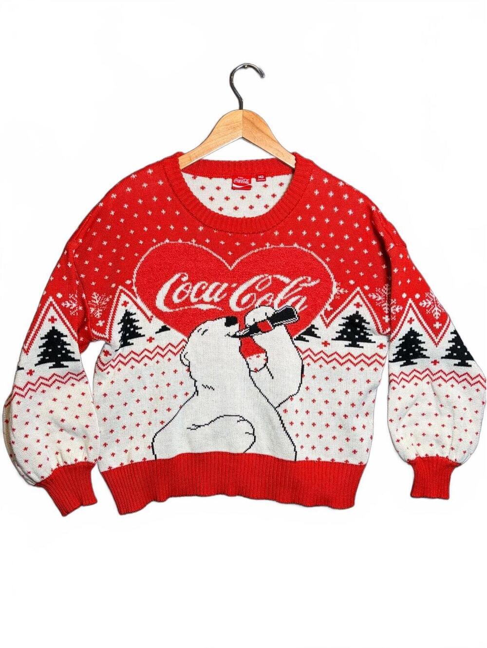 Coca-Cola Polar Bear Christmas Sweater Adult M Red Fair Isle Ugly Holiday Coke